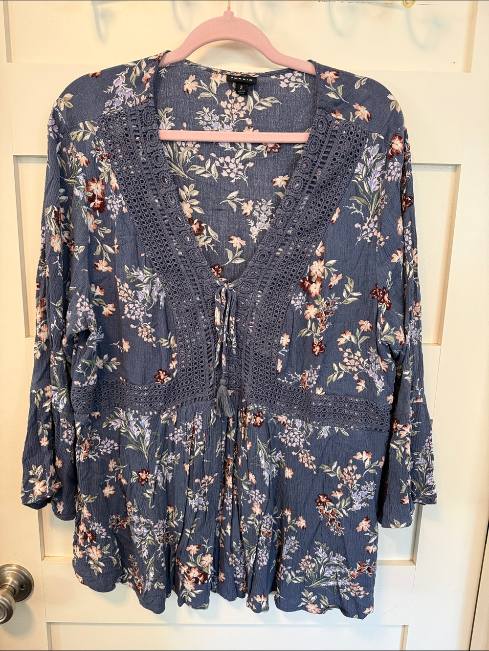 torrid Blue Floral Lace-Trim Peasant Tunic